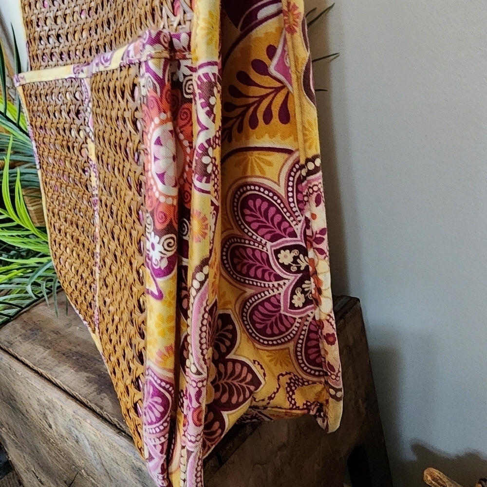 Vera Bradley Tiki Tote With Coconut Shell Clasp Shoulder Bag Pink Yellow Beach - Picture 5 of 12